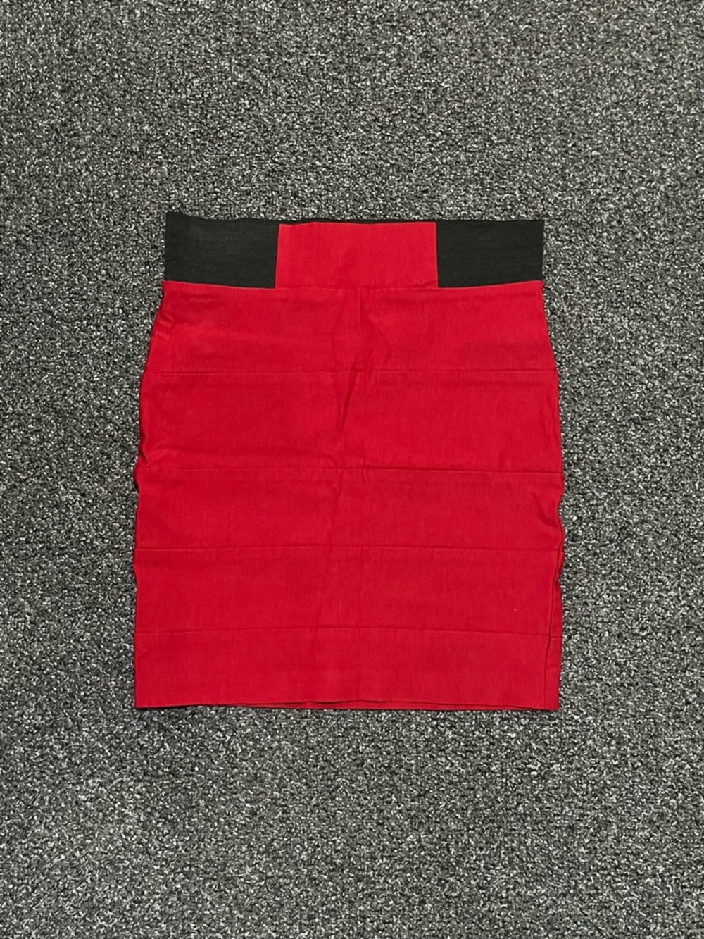 Red Bodycon Mini Skirt with Black Waistband